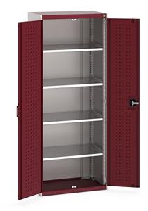 40012084.** Heavy Duty Bott cubio cupboard with perfo panel lined hinged doors. 800mm wide x 525mm deep x 2000mm high with 4 x100kg capacity shelves....